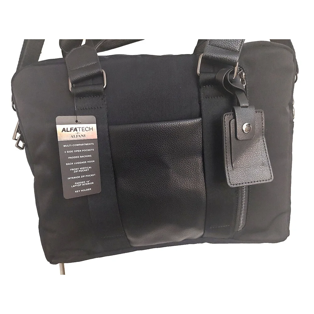 NWT Alfani Mens Nylon Briefcase Bag Black ONE SIZE